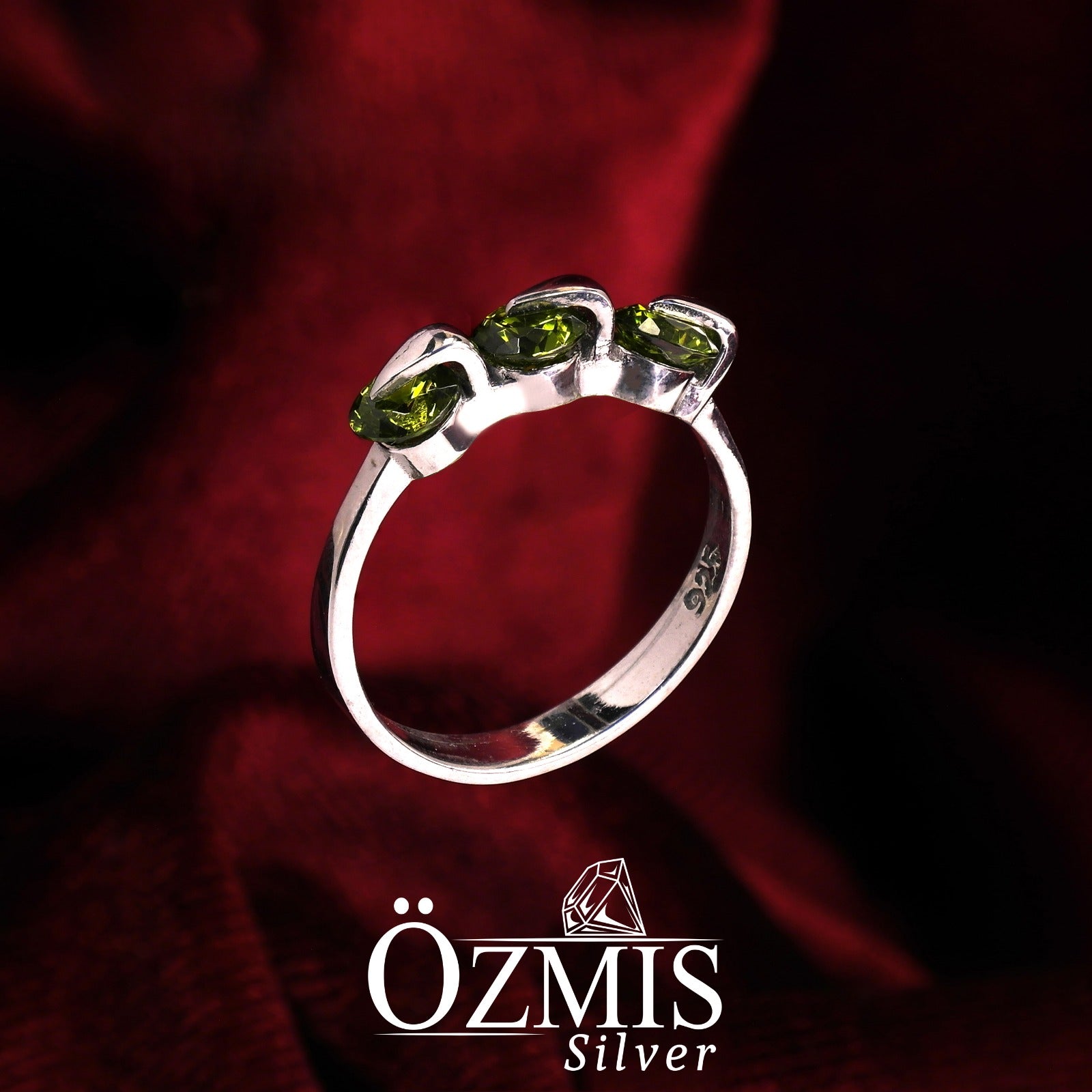 3'lü Yeşil Taşlı Gümüş Set