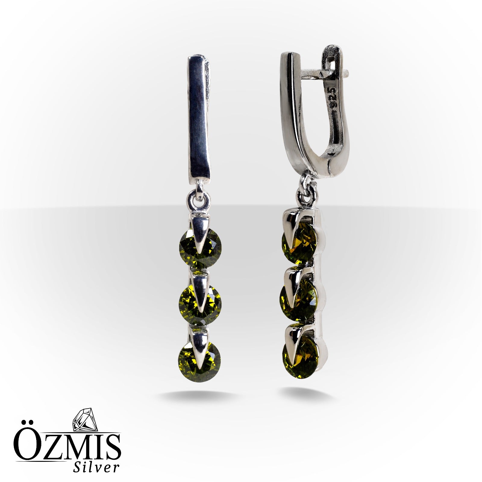 3'lü Yeşil Taşlı Gümüş Set