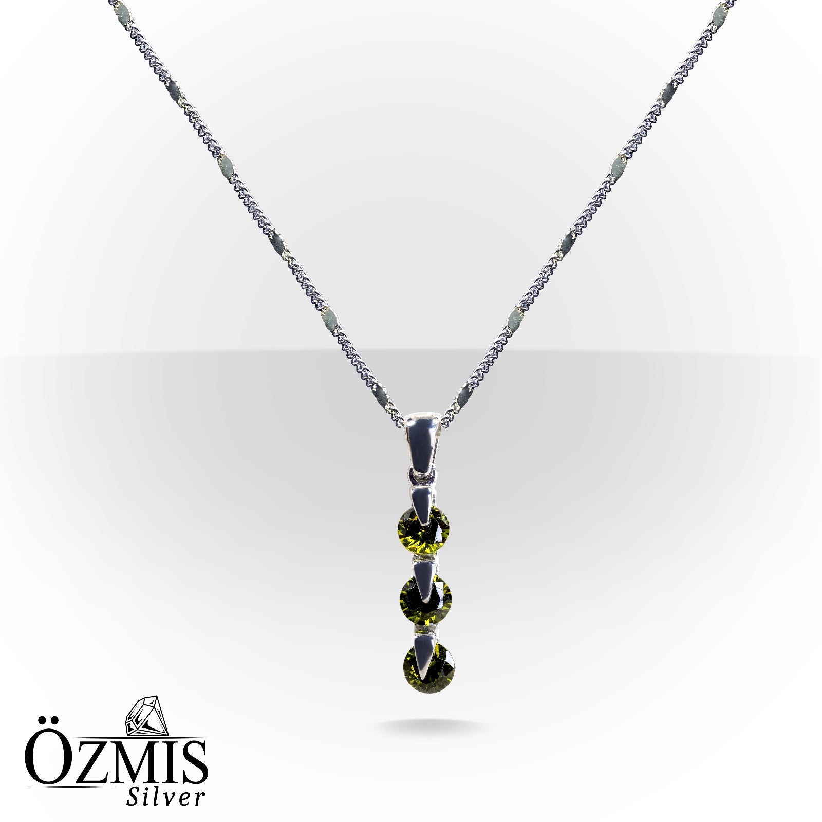 3'lü Yeşil Taşlı Gümüş Set