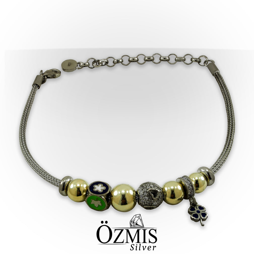 Yonca Charm ve Sarı Charm'lı Gümüş Bileklik