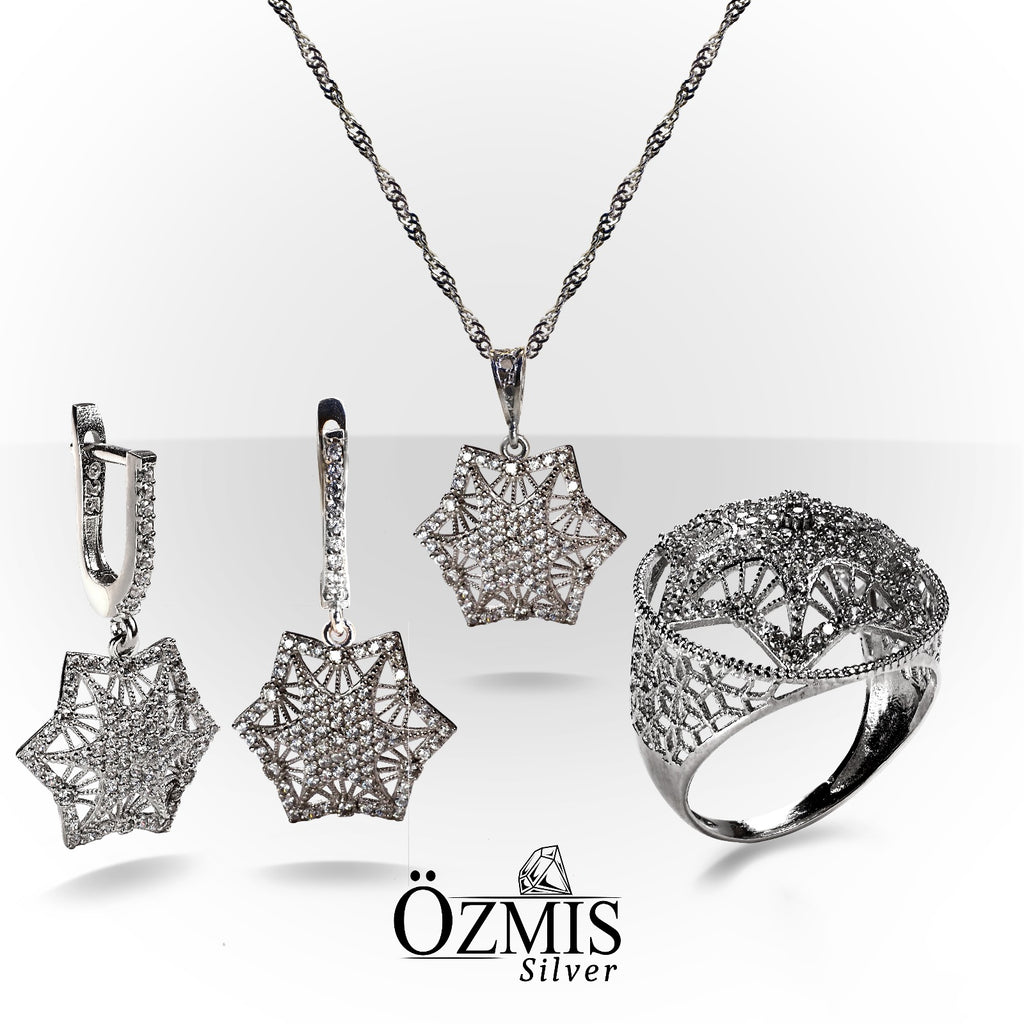 Kar Tanesi Detaylı Gümüş Set