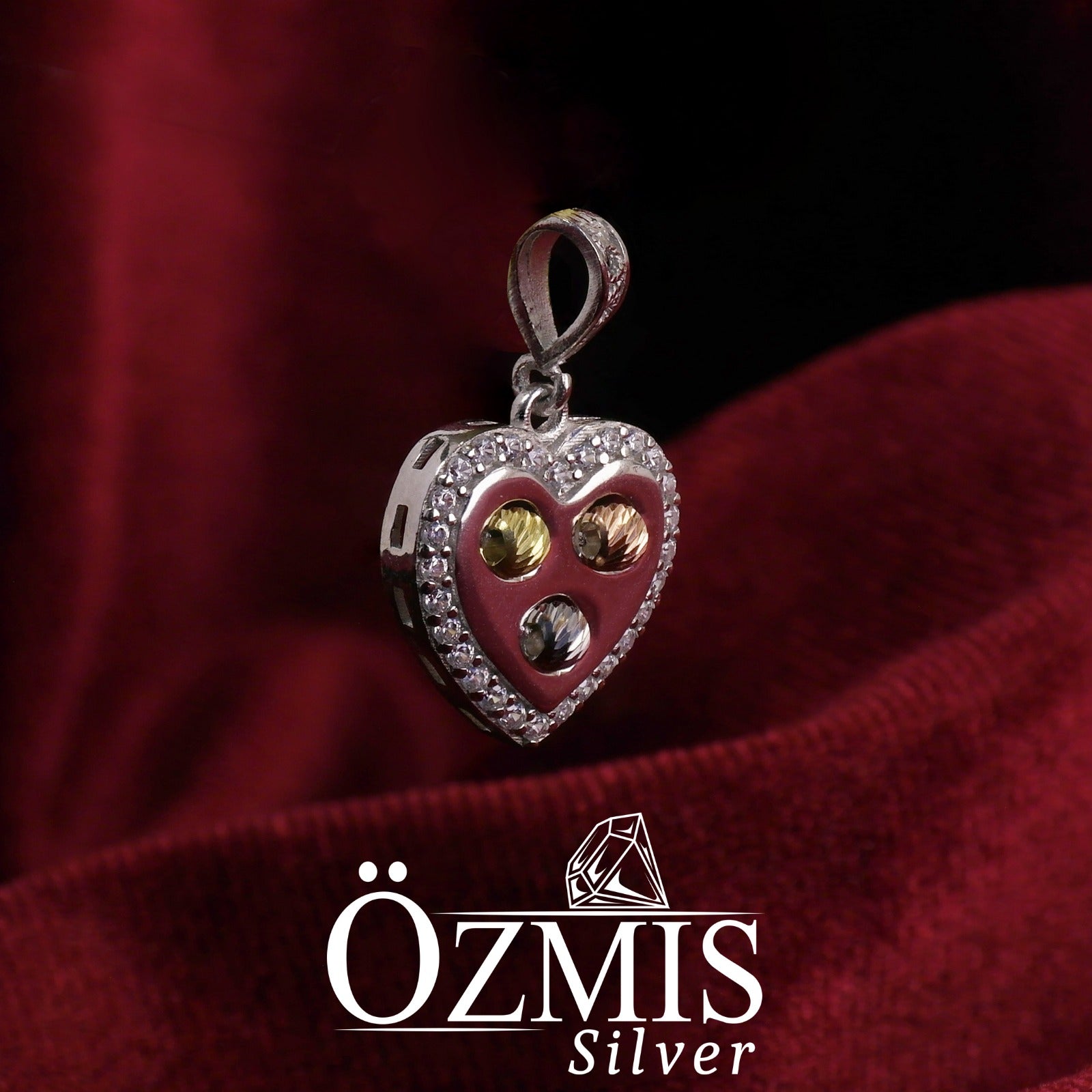 Zirkon Taşlı Kalp Şeklinde Gümüş Set