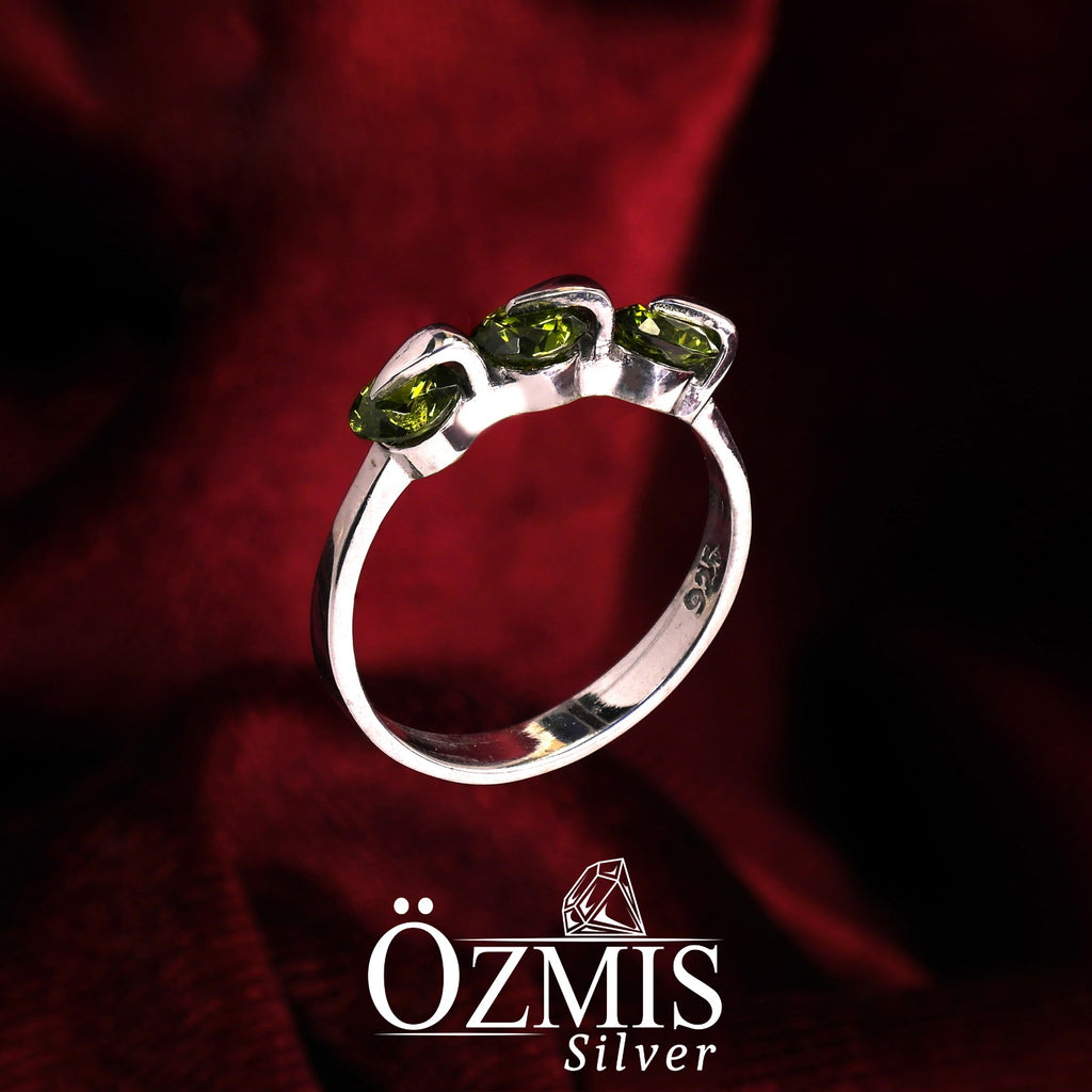 3'lü Yeşil Taşlı Gümüş Set