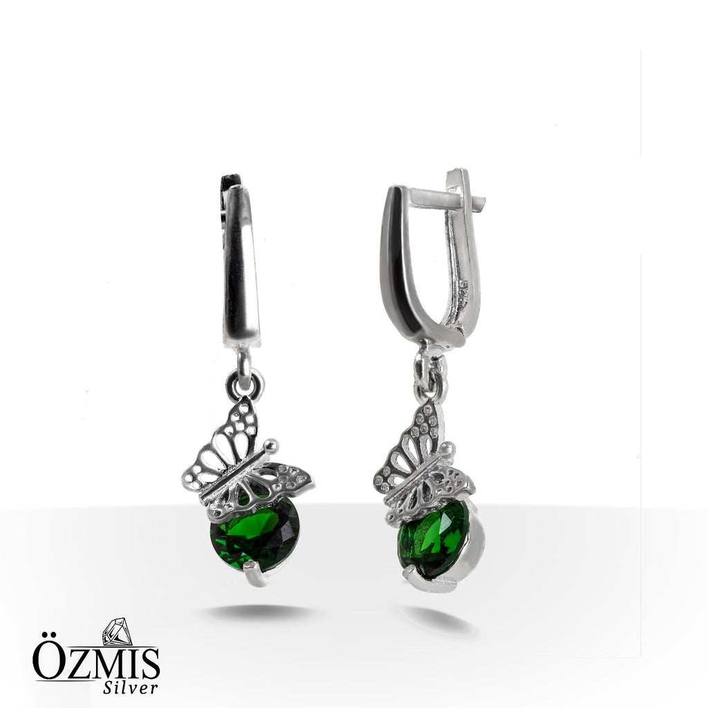 Yeşim Taşlı Kelebek Detaylı Gümüş Set