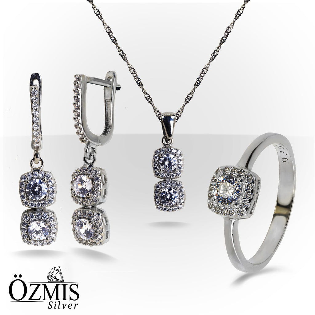 Zirkon Taşlı Gümüş Set