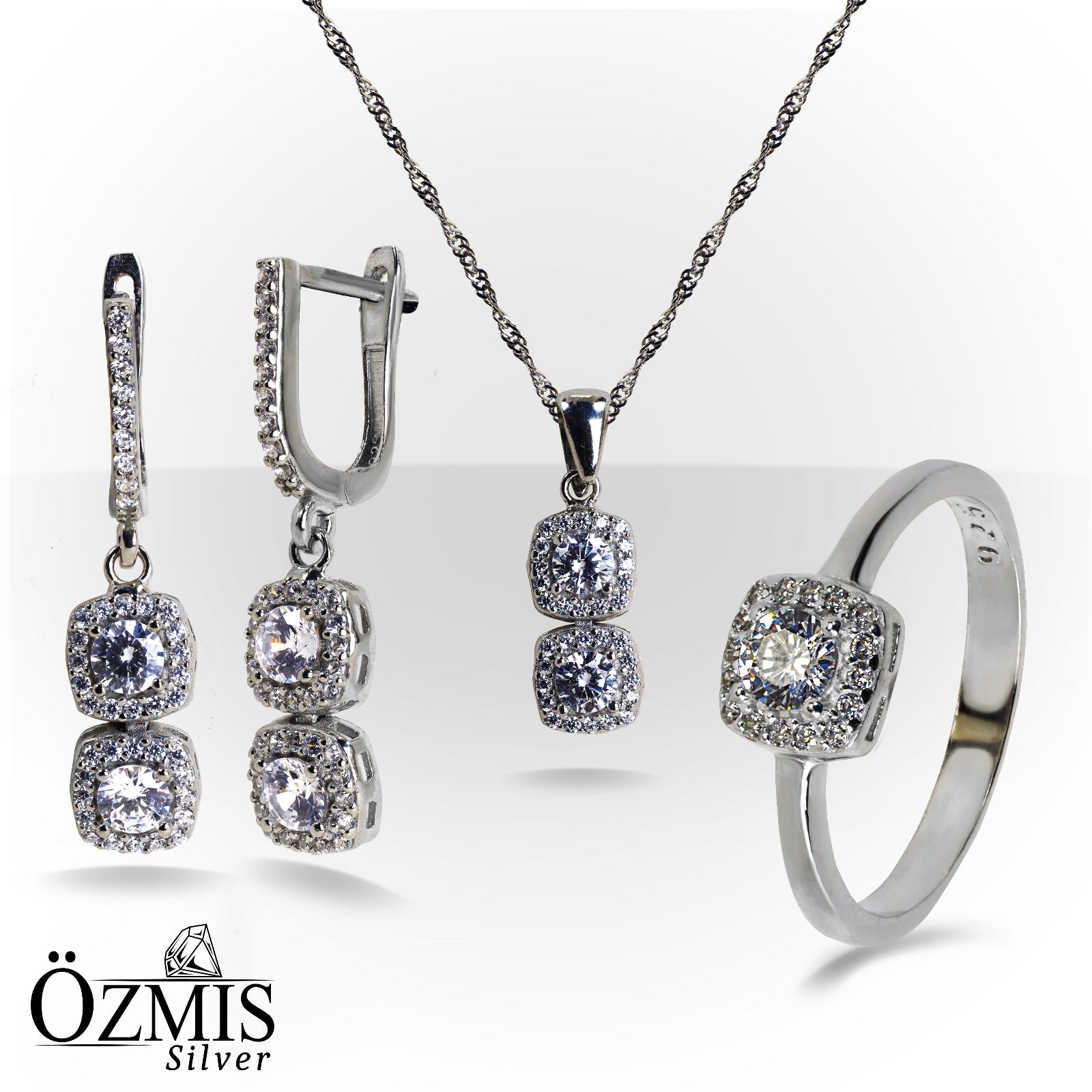 Zirkon Taşlı Gümüş Set