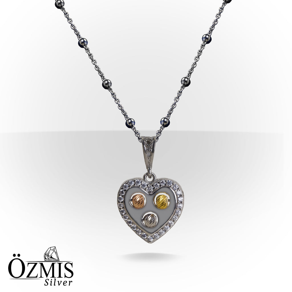 Zirkon Taşlı Kalp Şeklinde Gümüş Set