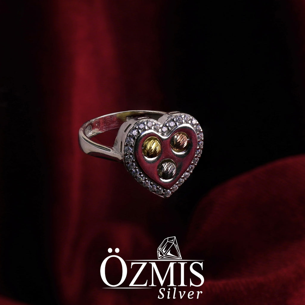 Zirkon Taşlı Kalp Şeklinde Gümüş Set