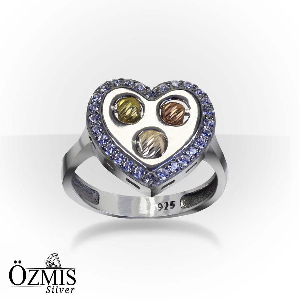Zirkon Taşlı Kalp Şeklinde Gümüş Set