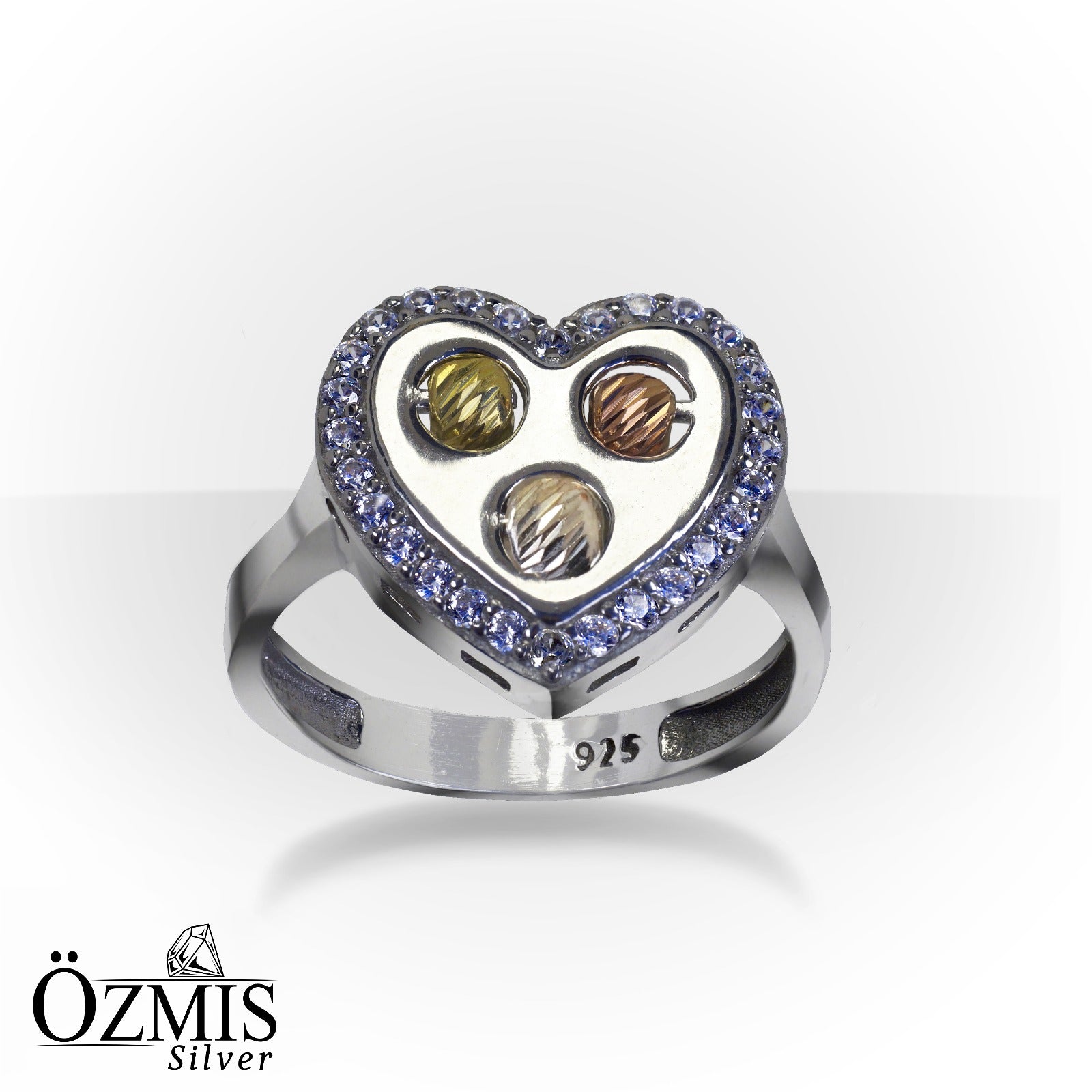 Zirkon Taşlı Kalp Şeklinde Gümüş Set