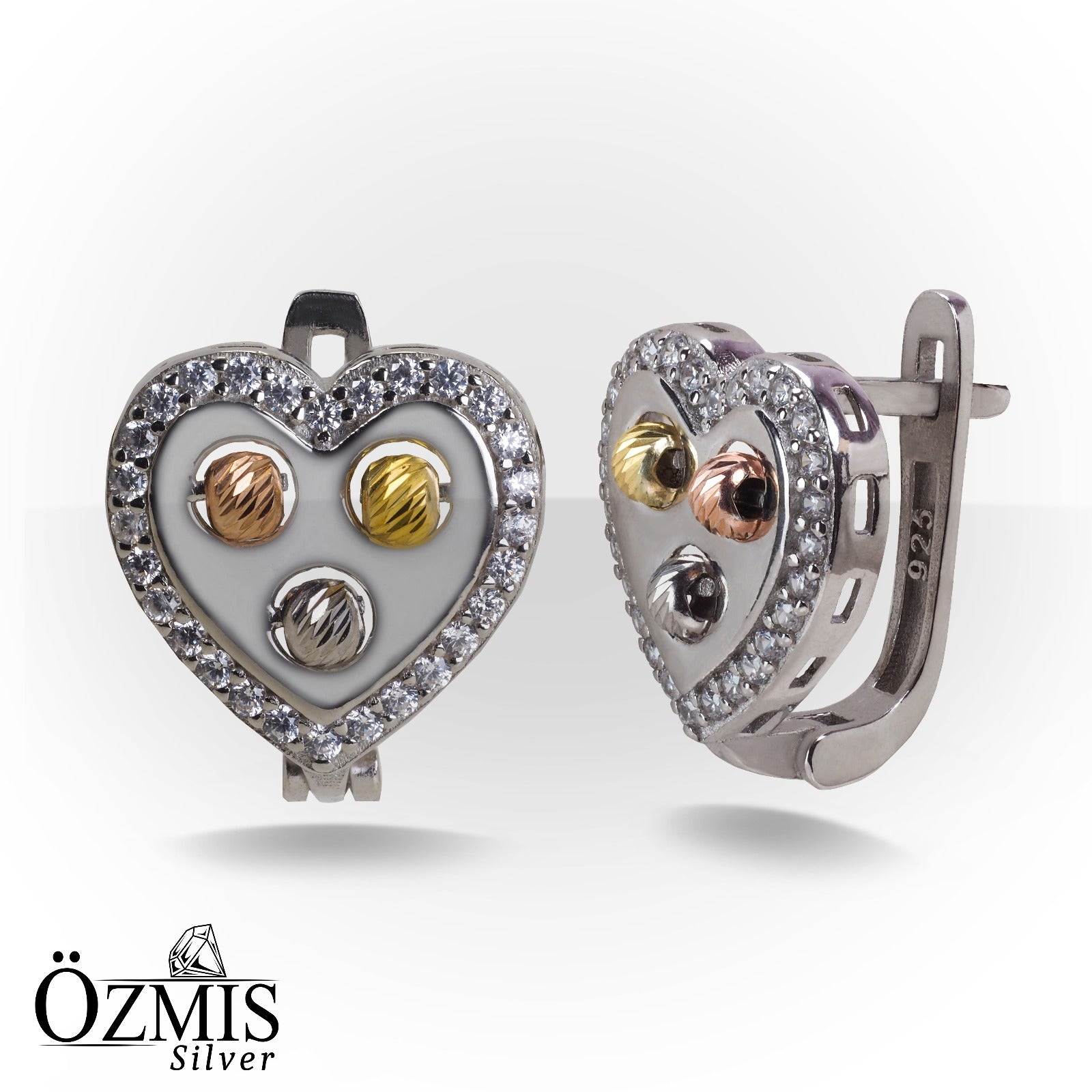 Zirkon Taşlı Kalp Şeklinde Gümüş Set