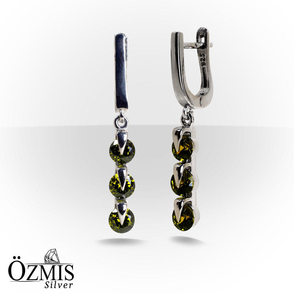 3'lü Yeşil Taşlı Gümüş Set