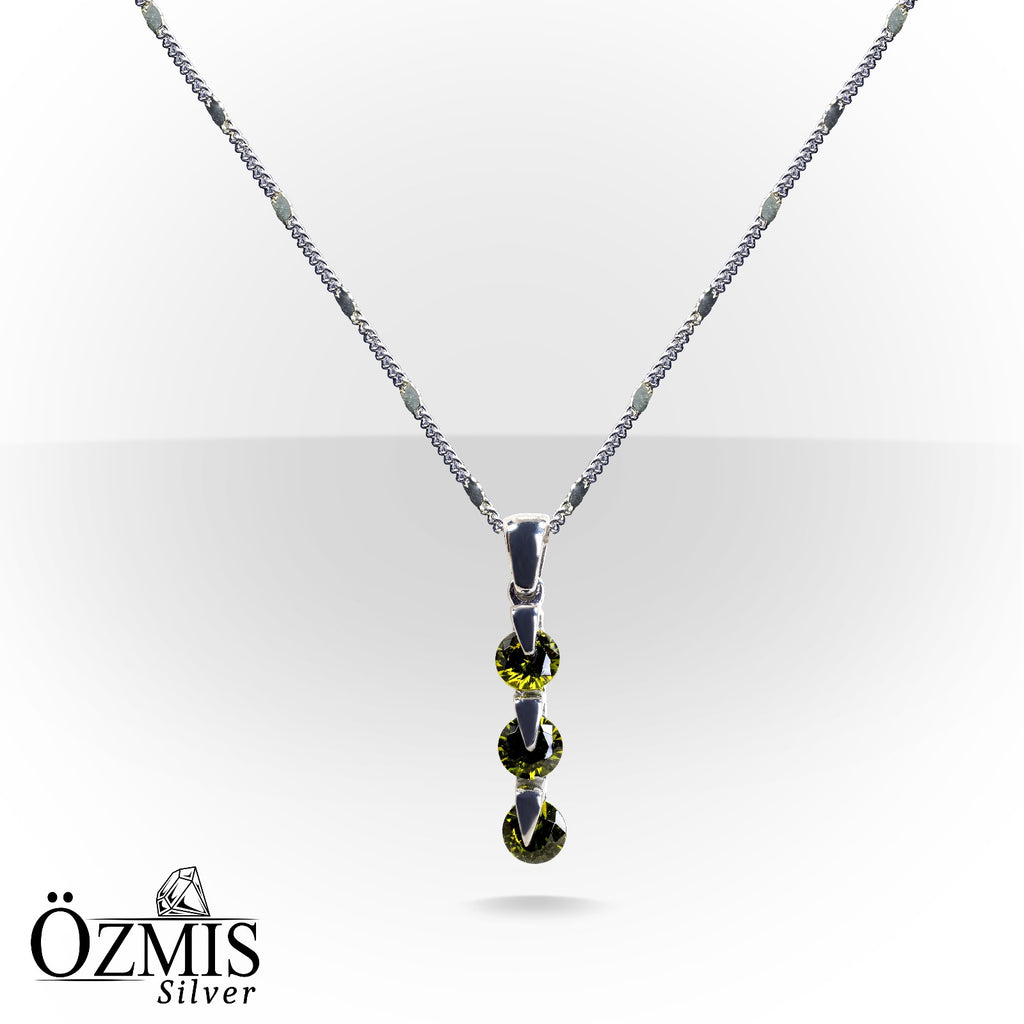 3'lü Yeşil Taşlı Gümüş Set