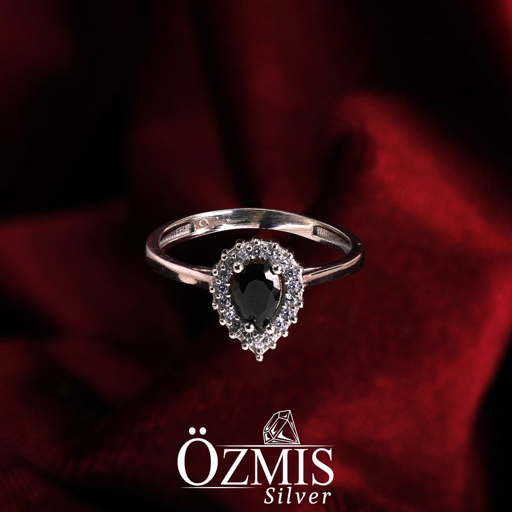 Damla Şeklinde Siyah Taşlı Gümüş Set