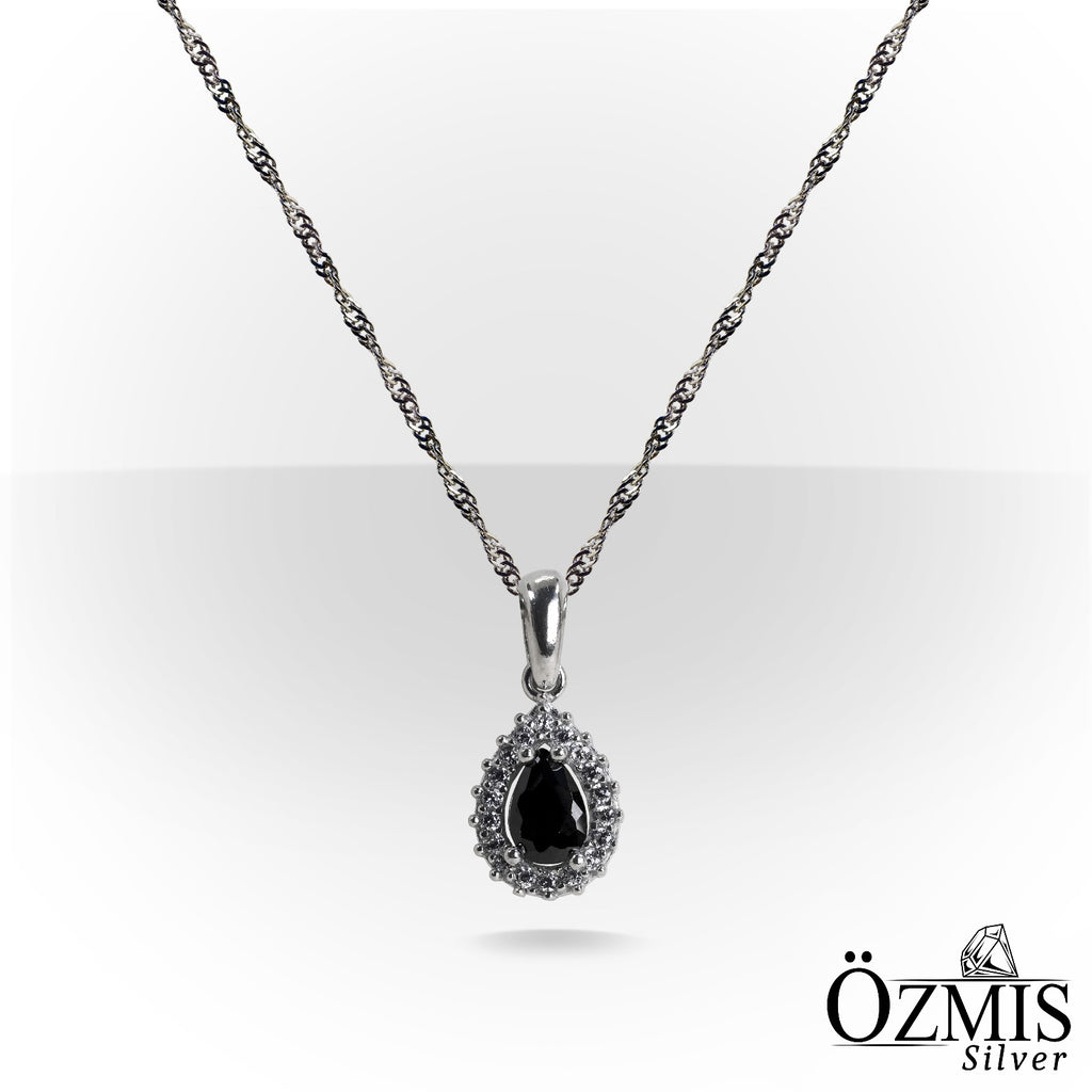 Damla Şeklinde Siyah Taşlı Gümüş Set