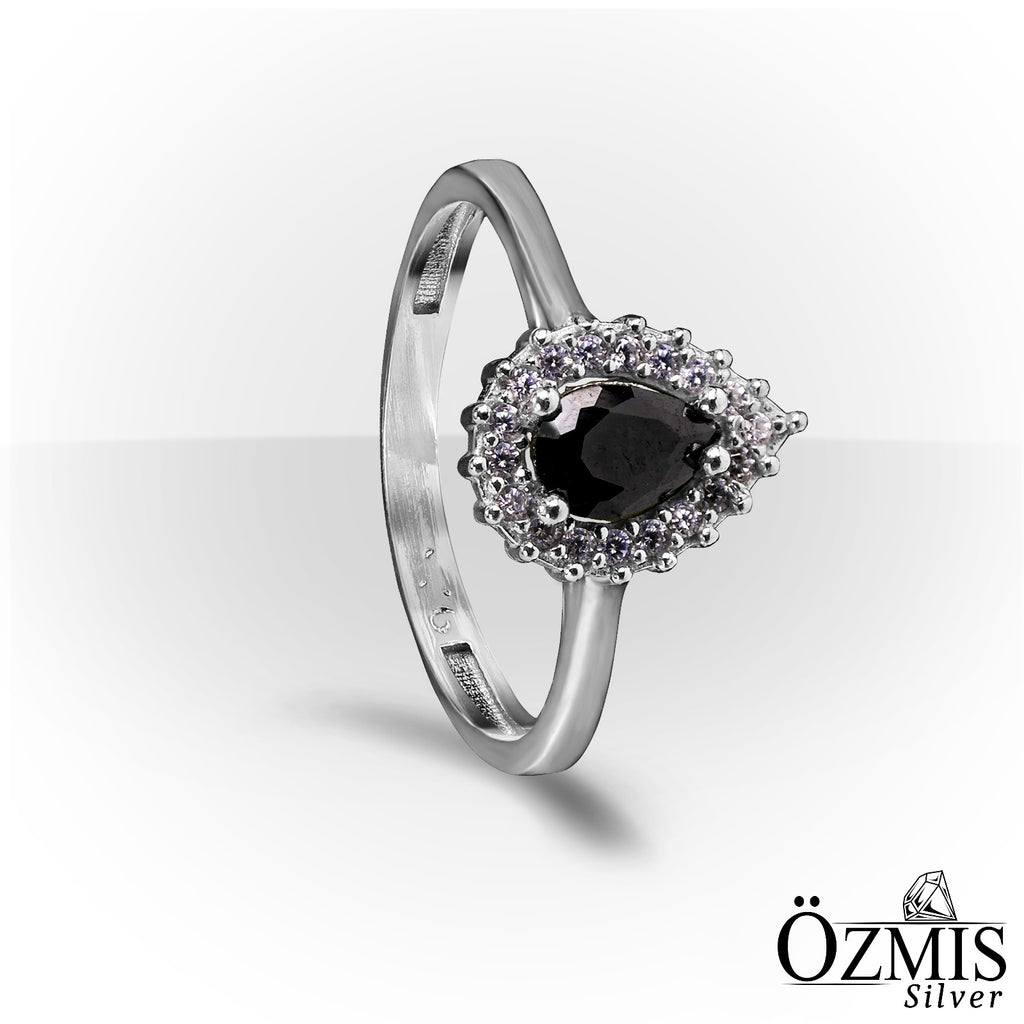 Damla Şeklinde Siyah Taşlı Gümüş Set