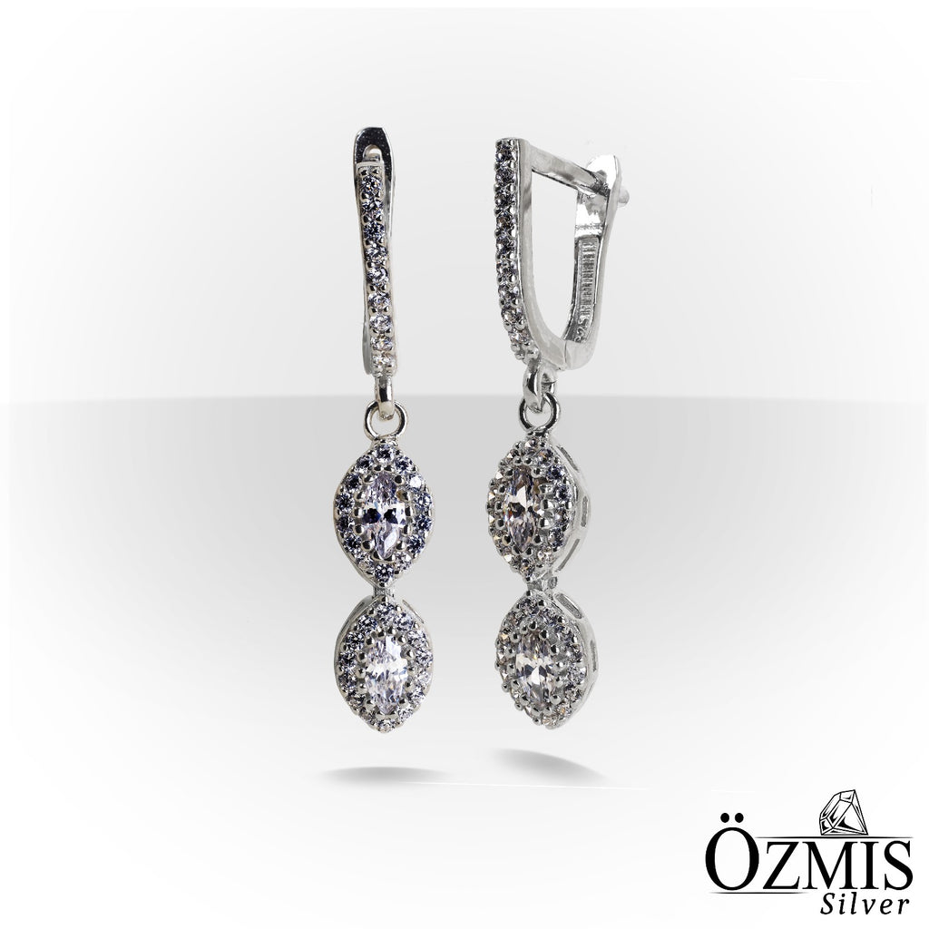 Oval Taşlı, Damla Formunda Tasarım Gümüş Set