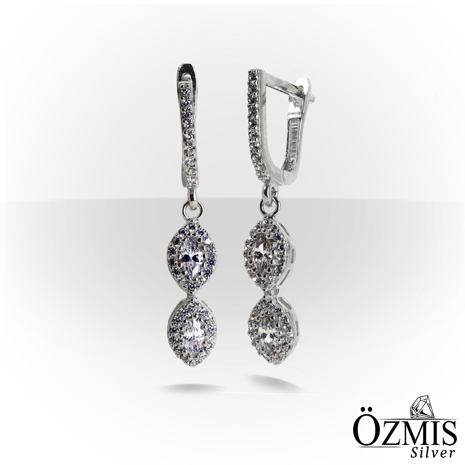 Oval Taşlı, Damla Formunda Tasarım Gümüş Set
