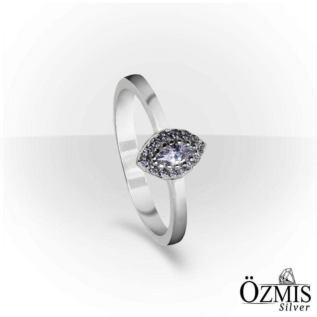 Oval Taşlı, Damla Formunda Tasarım Gümüş Set