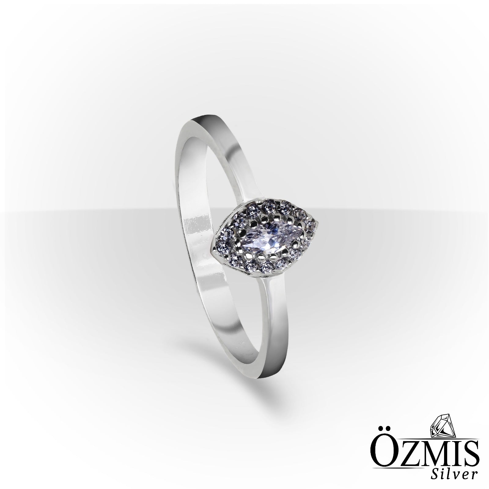Oval Taşlı, Damla Formunda Tasarım Gümüş Set