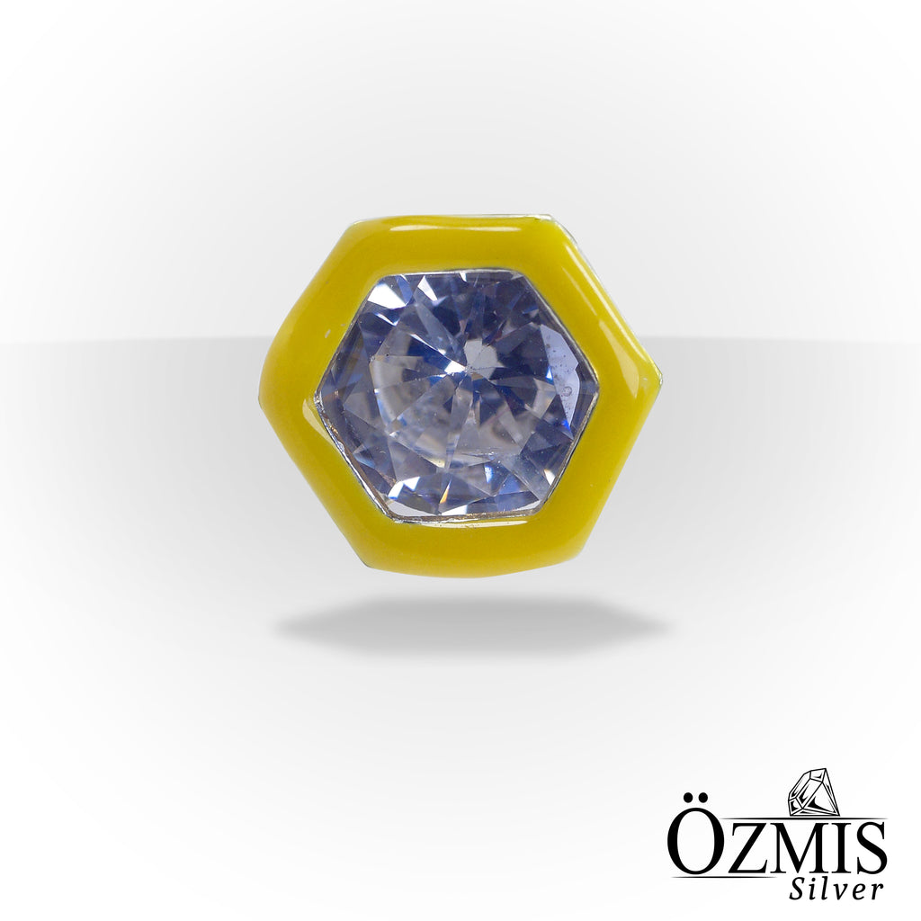 Altıgen Şeklinde Sarı Kenarlı Gümüş Küpe
