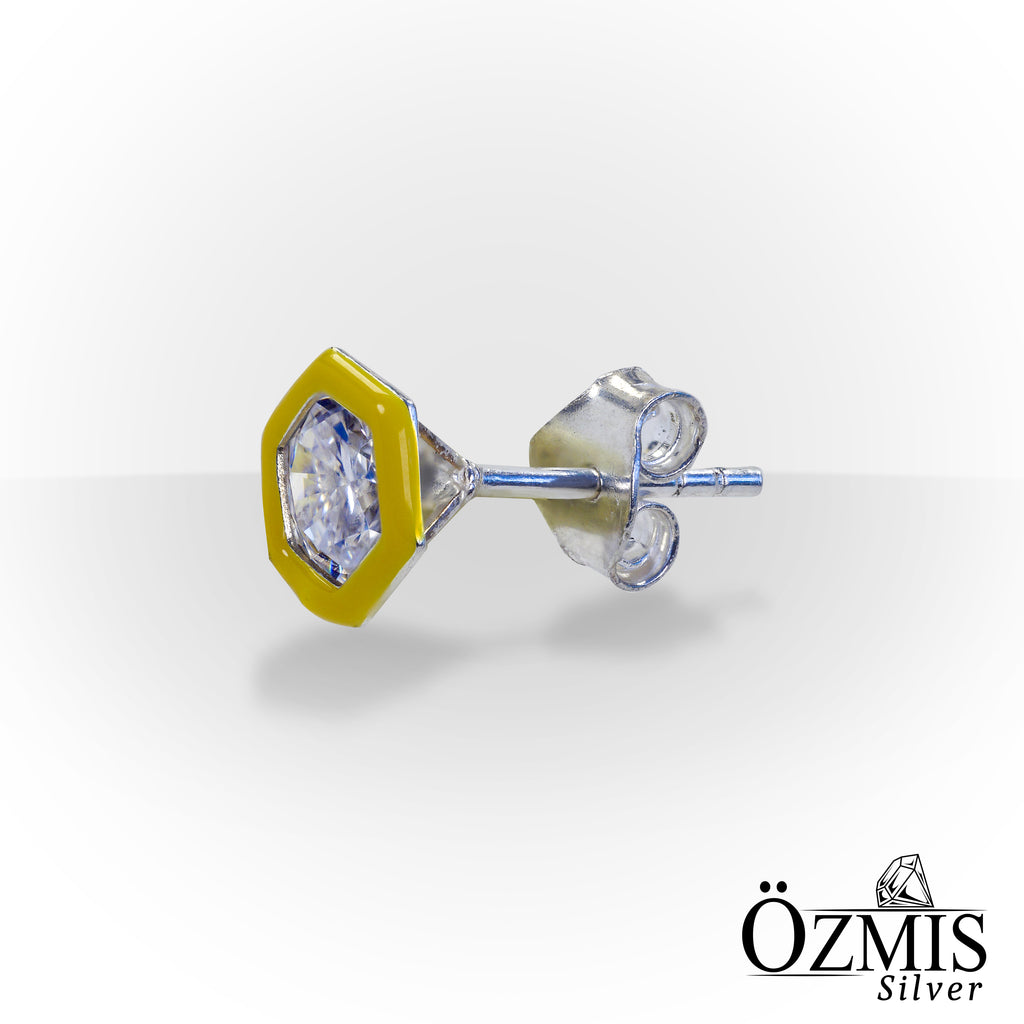 Altıgen Şeklinde Sarı Kenarlı Gümüş Küpe